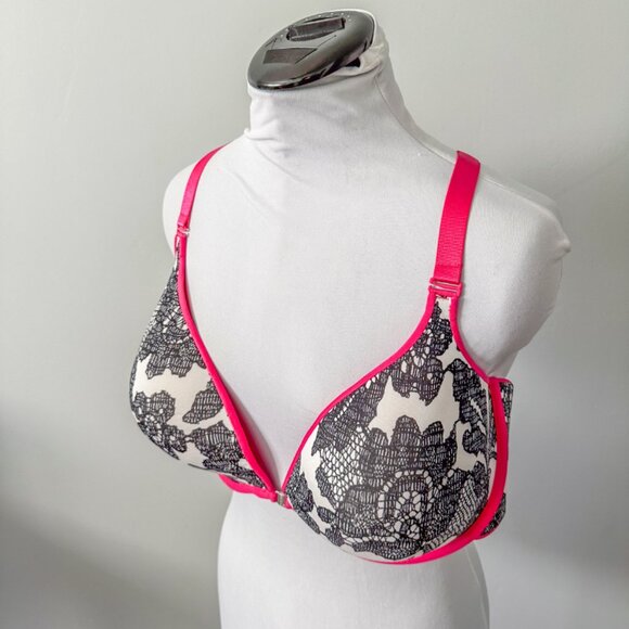 Lane Bryant Cacique Black White Pink Floral Bra - Size 44DD - Picture 7 of 8